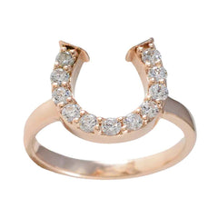 Micaela rose gold white gemstone statement ring with horseshoe design and clear stones
