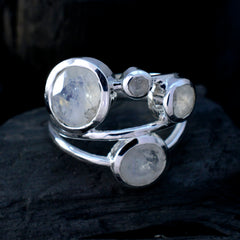 Pilar sterling silver multi stone white gemstone statement ring with bezel set round moonstone cabochons