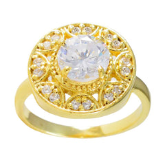Renata White Halo Engagement Ring in Gold Finish
