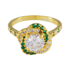 Rosa White Halo Engagement Ring with Green Accents White CZ White