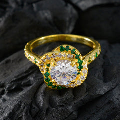 Rosa White Halo Engagement Ring with Green Accents