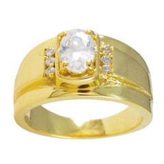 Nisa gold ring featuring a white halo engagement ring design with central oval stone and side diamonds