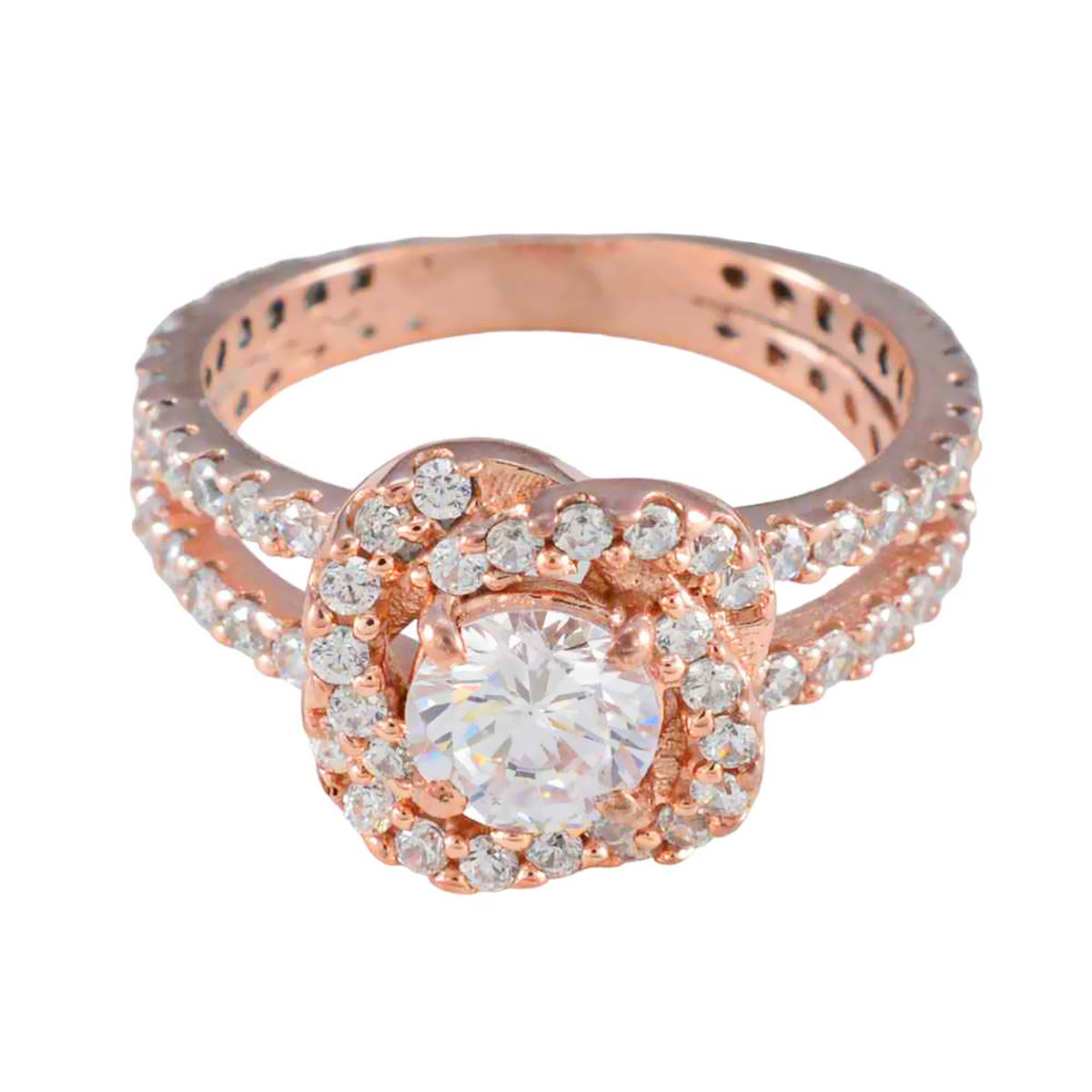 Luisa Rose Gold White Halo Engagement Ring with Diamonds White CZ White