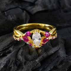 Emi White Halo Ring for Wedding with Ruby Accents