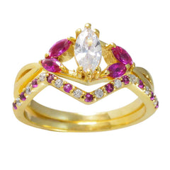 Emi White Halo Ring for Wedding with Ruby Accents