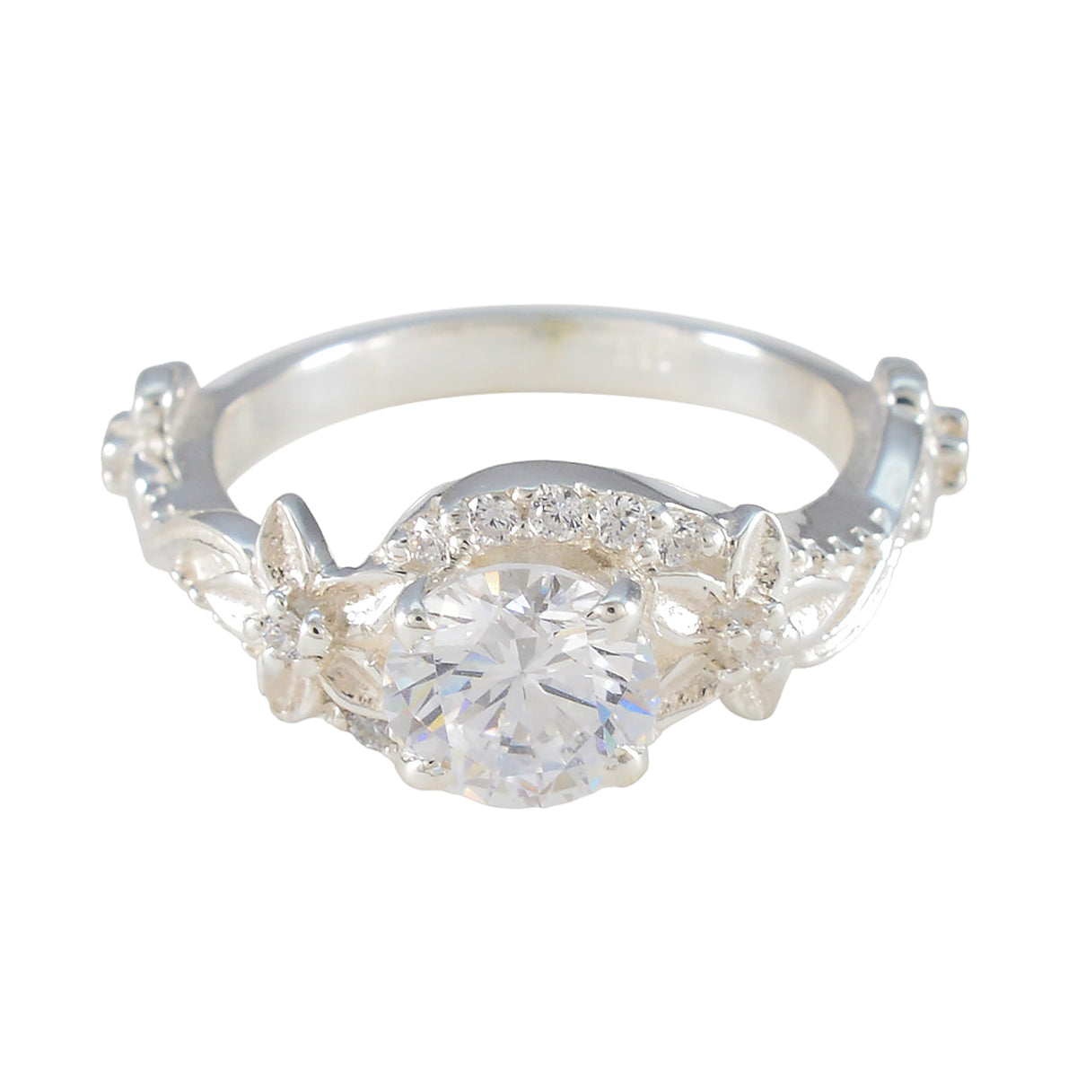 Isadora White Halo Ring for Women with Floral Design Cubic zirconia CZ White