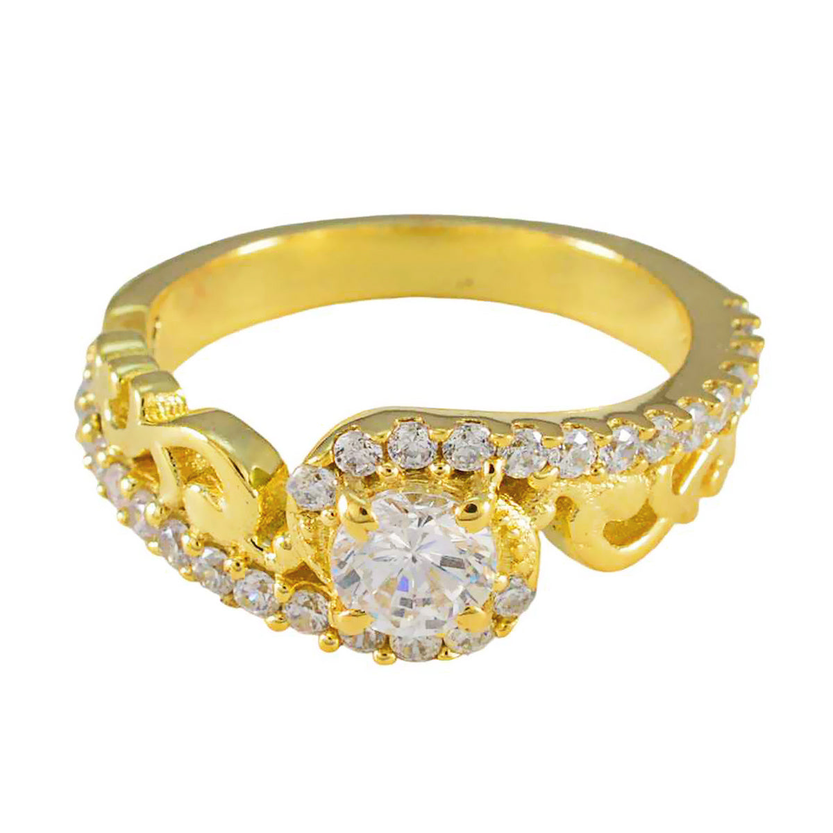 Ayaka Elegant White Halo Ring for Women in Gold White CZ White
