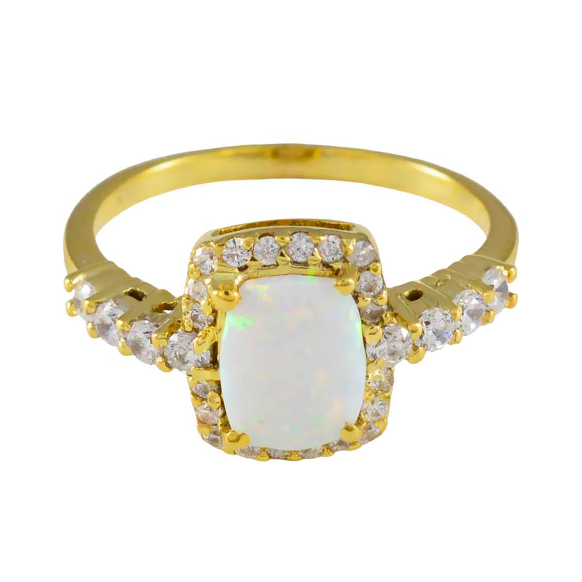 Natalia White Halo Ring for Women with Opal Gemstone Opal CZ White
