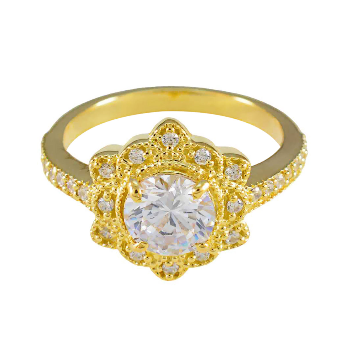 Freya White Halo Ring for Women in Gold Tone White CZ White