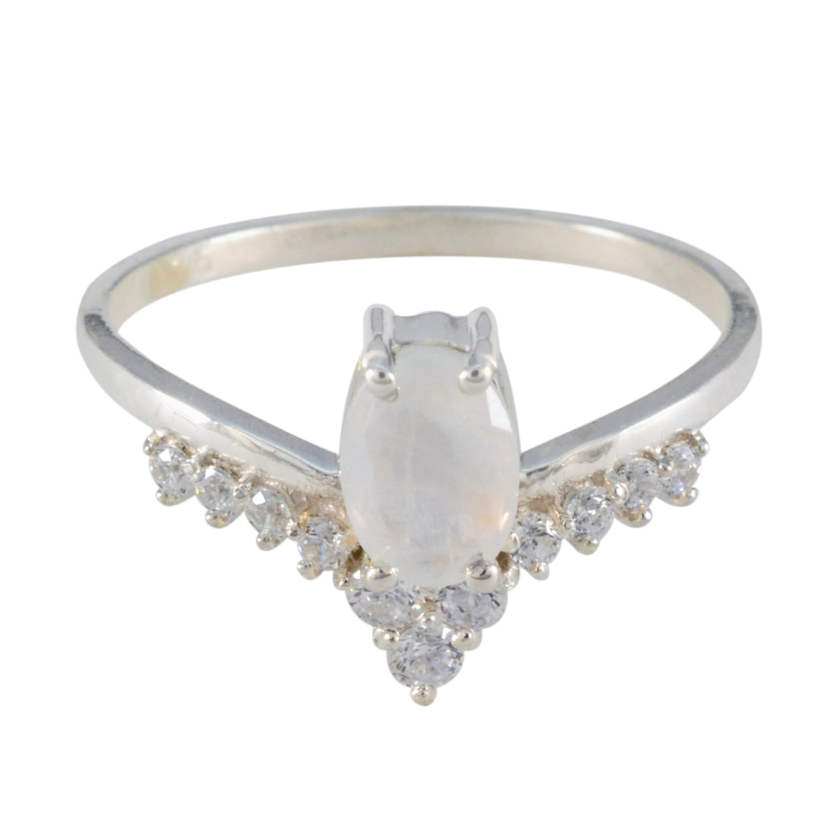 Li Lee White Halo Ring for Women with Gemstone Accent Rainbow Moonstone White