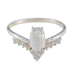 Li Lee White Halo Ring for Women with Gemstone Accent Rainbow Moonstone White