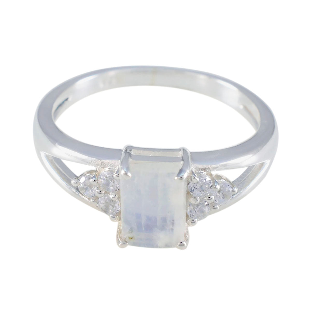 Dewi White Halo Ring for Women with Gemstone Glow Rainbow Moonstone White