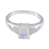 Dewi White Halo Ring for Women with Gemstone Glow Rainbow Moonstone White