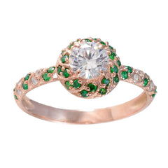 Bella White Halo Ring for Women with Green Gemstones
