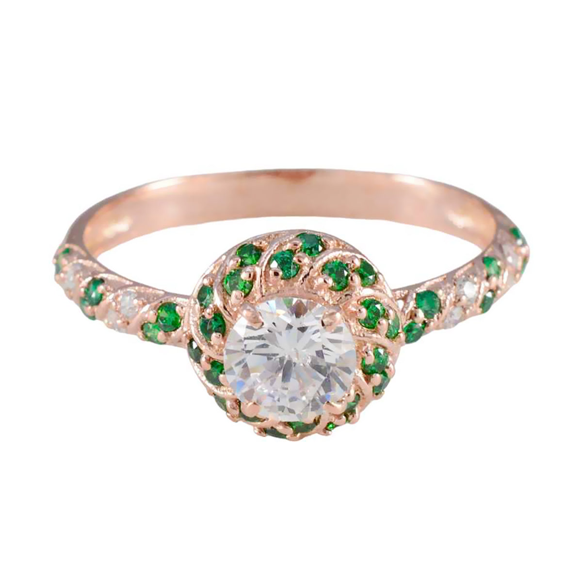 Bella White Halo Ring for Women with Green Gemstones White CZ White