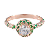 Bella White Halo Ring for Women with Green Gemstones White CZ White
