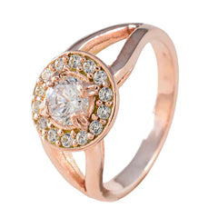 Ivana white halo ring for women with rose gold band and sparkling round center stone