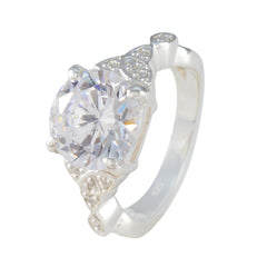 Nova white halo ring for women with a large round center stone and detailed silver band
