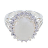 Skylar White Halo Statement Ring with Sparkling Stones Rainbow Moonstone White