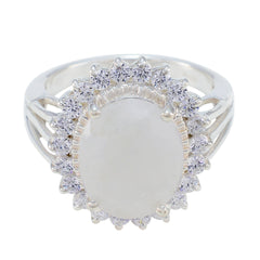 Skylar White Halo Statement Ring with Sparkling Stones Rainbow Moonstone White