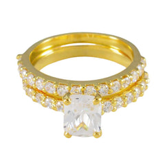 Priya White Halo Wedding Ring with Gold Plating White CZ White