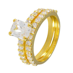 Priya White Halo Wedding Ring with Gold Plating