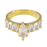 Victoria white hepta engagement ring with gold band and clear rectangular and marquise stones