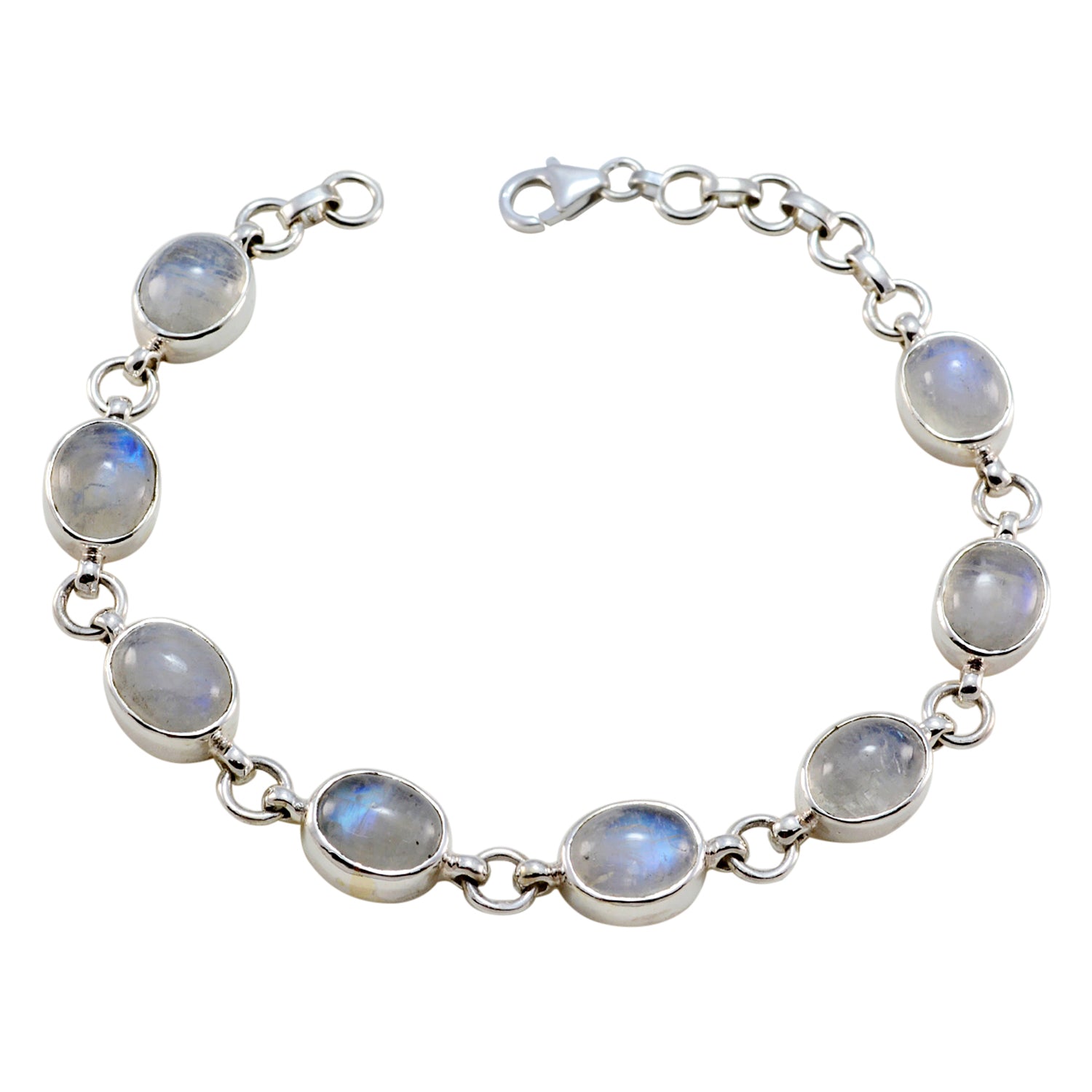 Alina Glam Tiny White Links Bracelet Rainbow Moonstone White