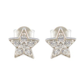 Maria White Minimalist Stud Earrings - Sleek Star Design Cubic Zirconia White Stud