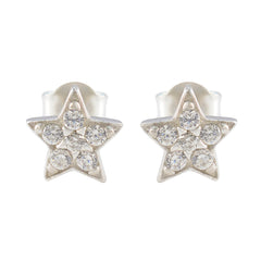 Maria White Minimalist Stud Earrings - Sleek Star Design Cubic Zirconia White Stud
