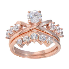 Elena rose gold stacked ring with solitaire center and white multiple stone engagement ring design
