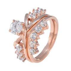 Elena rose gold white multiple stone engagement ring with round center stone and pave side stones