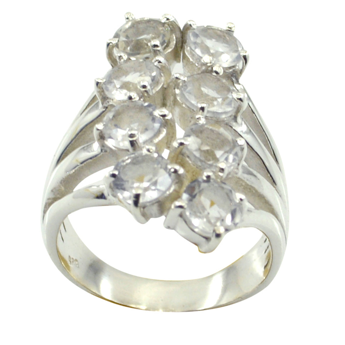 Araya white octa gemstone ring featuring multiple clear octagonal gemstones on silver band