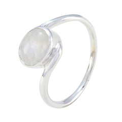 Bruna sterling silver ring with oval moonstone cabochon white solitaire gemstone ring for everyday elegance