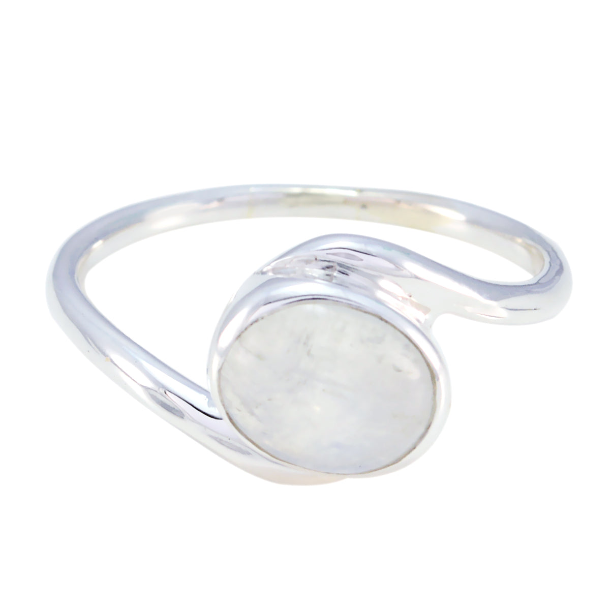 Bruna sterling silver open band ring with bezel set round white stone elegant white solitaire gemstone ring