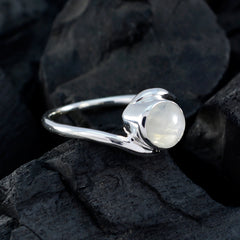 Bruna polished sterling silver band with round cabochon white solitaire gemstone ring in bezel setting