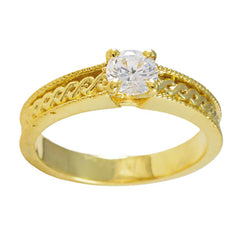 Hua White Solitaire Ring with Gold Plated Design
