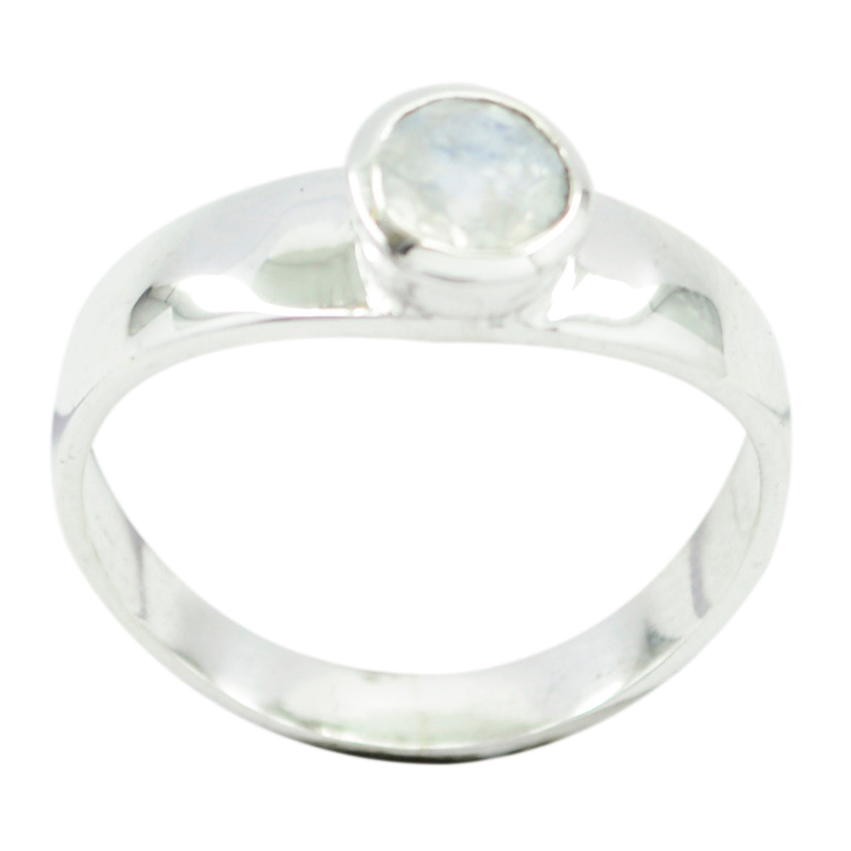 Nisa Glamorous White Solitaire Ring Rainbow Moonstone White