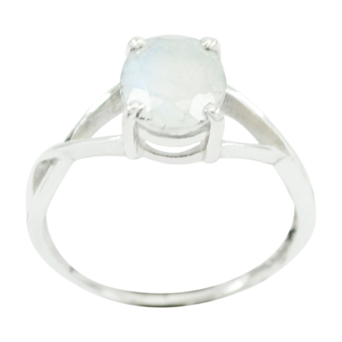 Kristine White Solitaire Ring for Women - Elegant Silver Design Rainbow Moonstone White