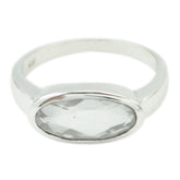 Sophia white solitaire ring for women with an oval clear gemstone set in a polished silver band
