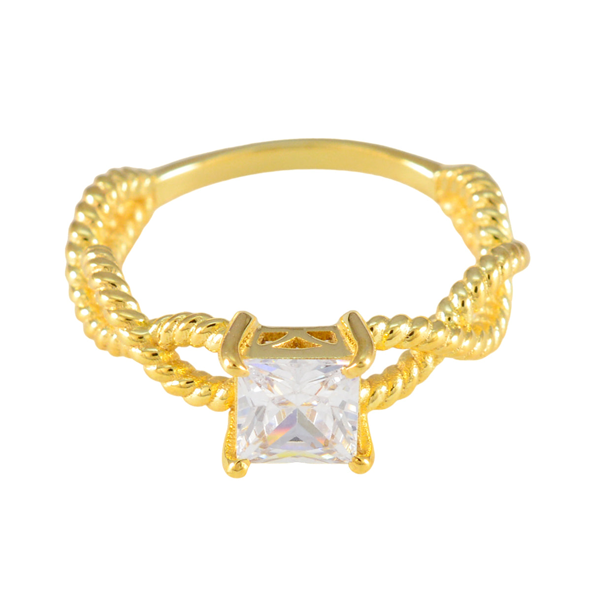 Angel White Solitaire Ring for Women Gold Plated Cubic zirconia CZ White