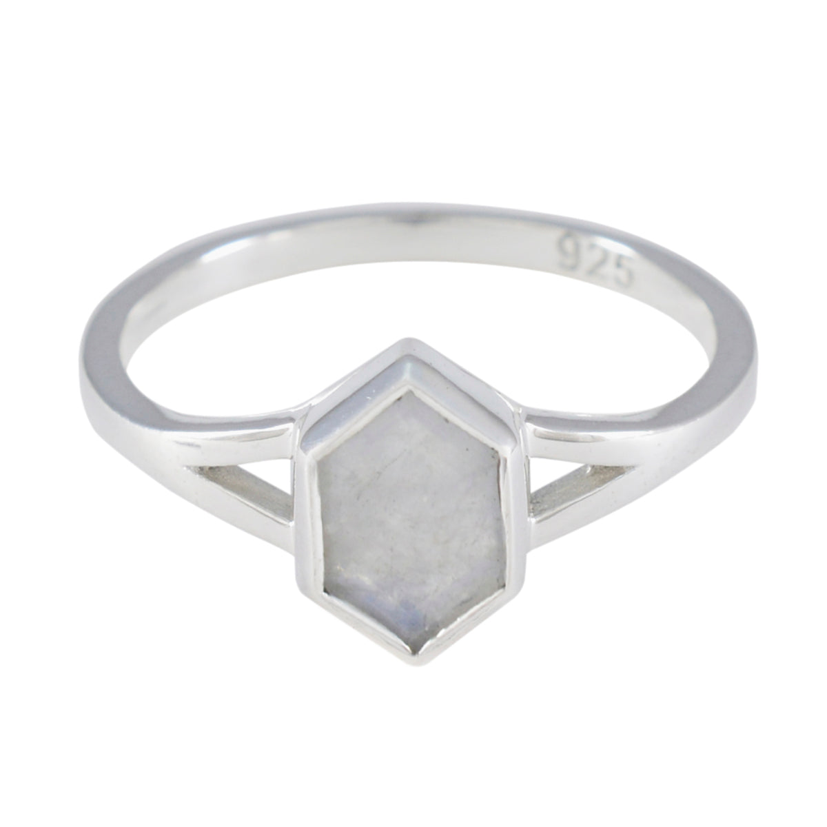 Naomi White Solitaire Ring for Women Sterling Silver Rainbow Moonstone White