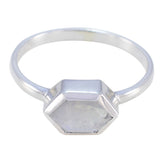 Josephine White Solitaire Ring for Women Elegant Hexagonal Rainbow Moonstone White