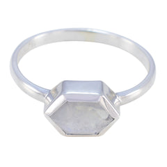 Josephine White Solitaire Ring for Women Elegant Hexagonal Rainbow Moonstone White