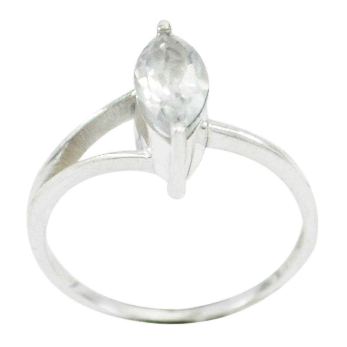 Yuki white solitaire ring for women with a marquise cut clear gemstone and silver band