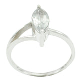 Yuki white solitaire ring for women with a marquise cut clear gemstone and silver band
