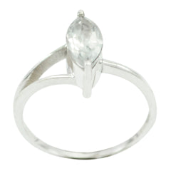 Yuki white solitaire ring for women with a marquise cut clear gemstone and silver band