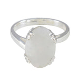 Laura White Solitaire Ring for Women Elegant Silver Band Rainbow Moonstone White