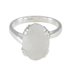 Laura White Solitaire Ring for Women Elegant Silver Band Rainbow Moonstone White