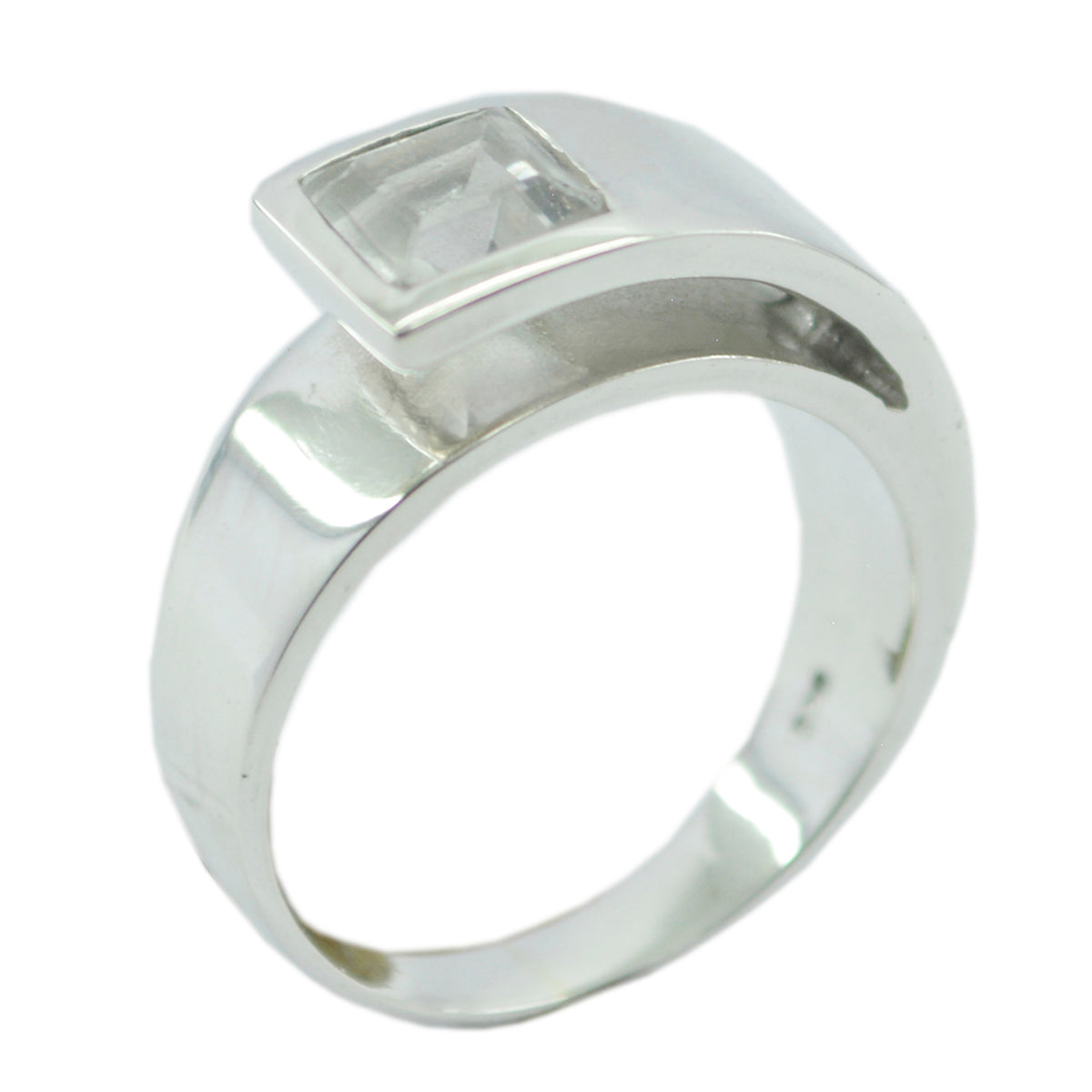 White modern square bezel Katarina white solitaire ring for women in polished silver band minimalist engagement style